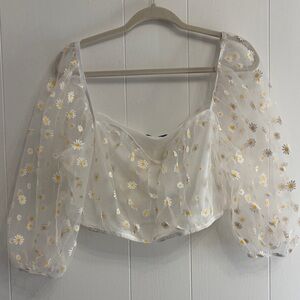 Floral Sheer White Crop Top
